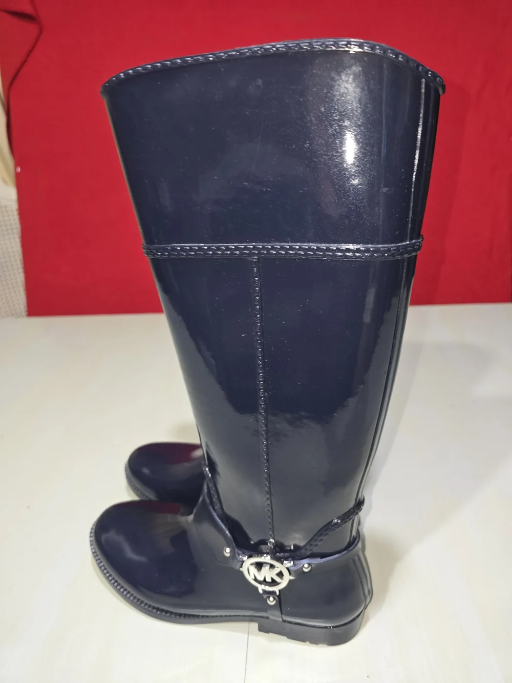 Michael Kors Fulton Harness Tall Navy Rain Boots MK Logo Women's Knee High